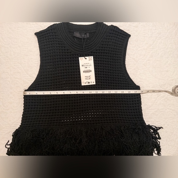 NWT ZARA Fringed Check Knit Sleeveless Top Eco-Friendly Black Size M - Picture 9 of 10